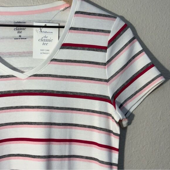 Croft & Barrow Lot 2 Striped Tees - White Pink & Navy Green 100% Cotton Women M. - Picture 5 of 16